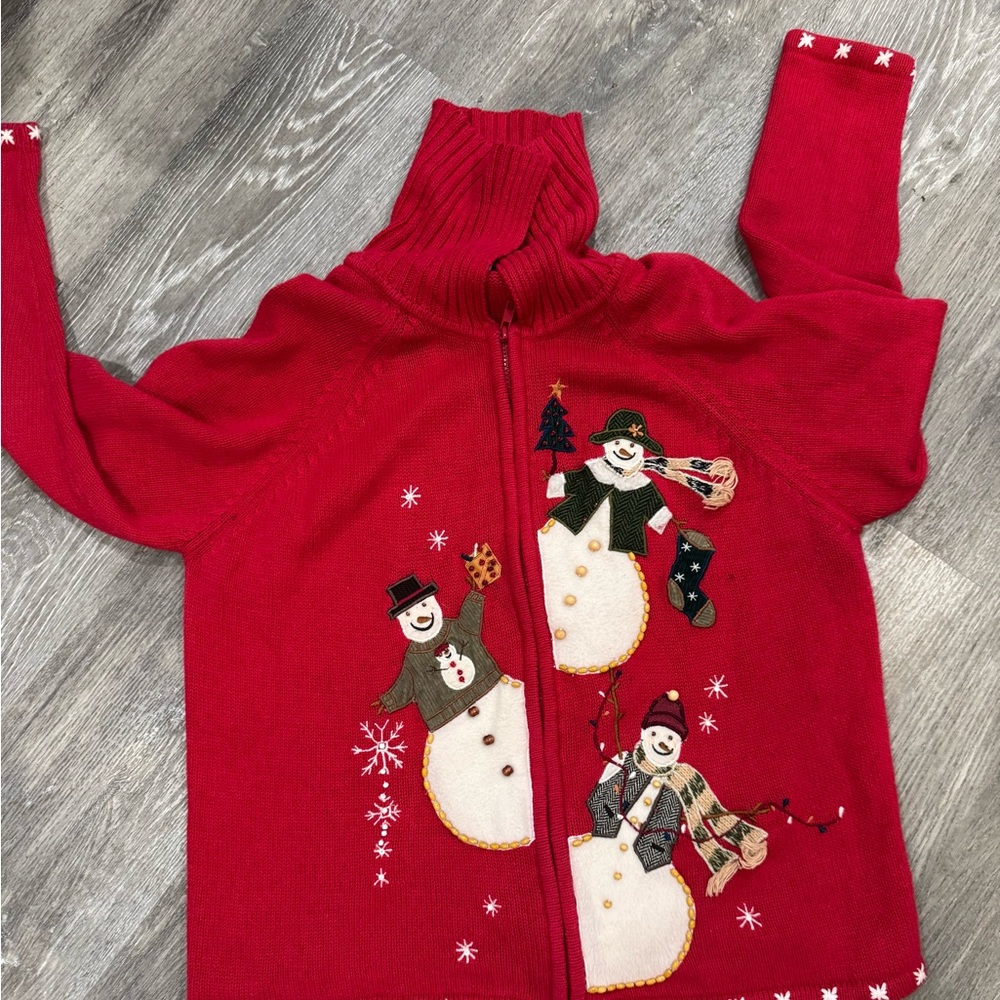Red Snowman Cardigan Sweater vintage